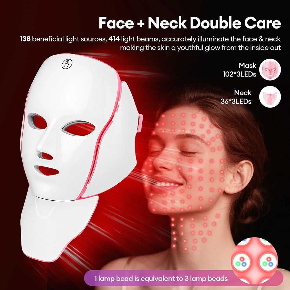 7-Color LED Face & Neck Mask – Fade Wrinkles, Tighten Skin & Restore Youthful Glow