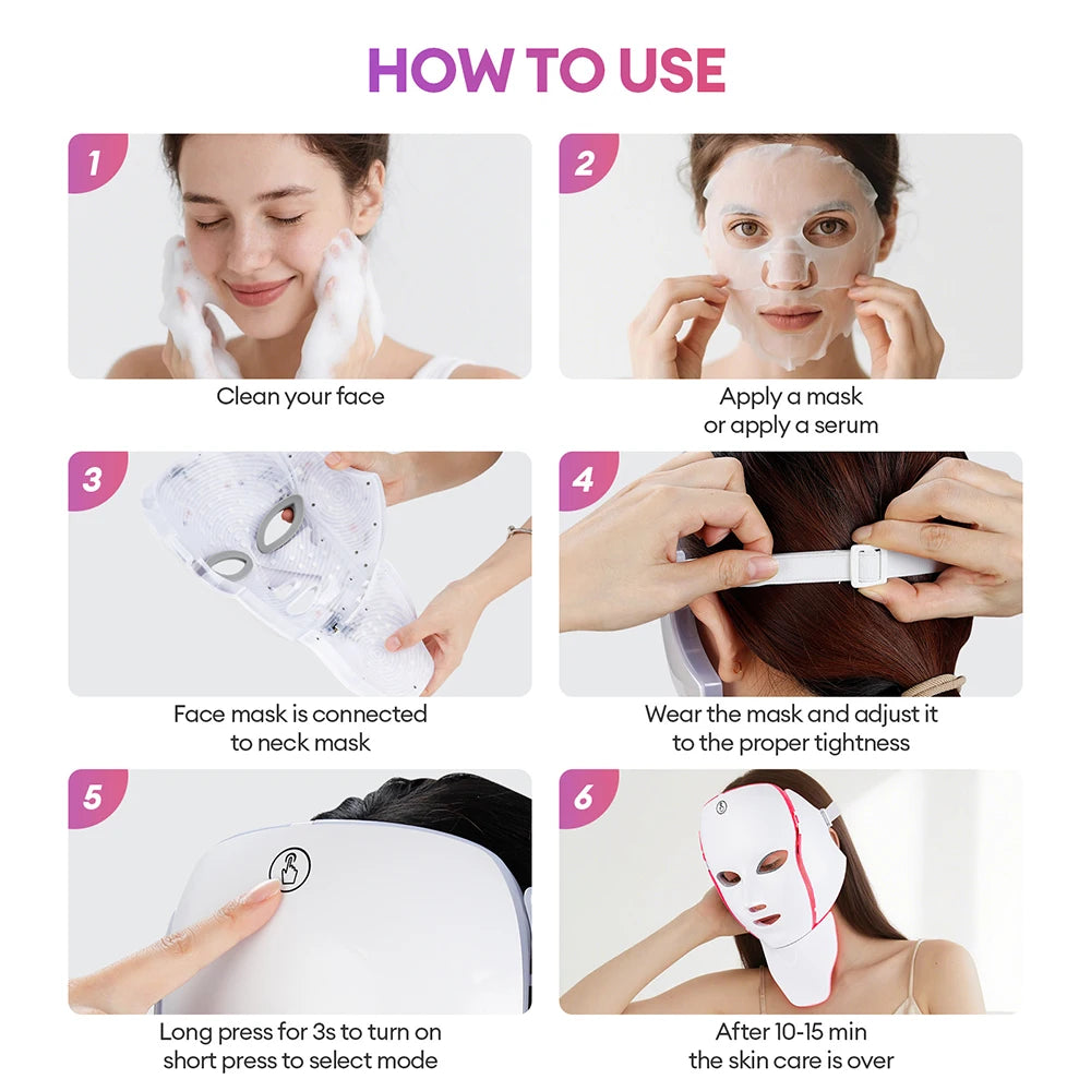 7-Color LED Face & Neck Mask – Fade Wrinkles, Tighten Skin & Restore Youthful Glow